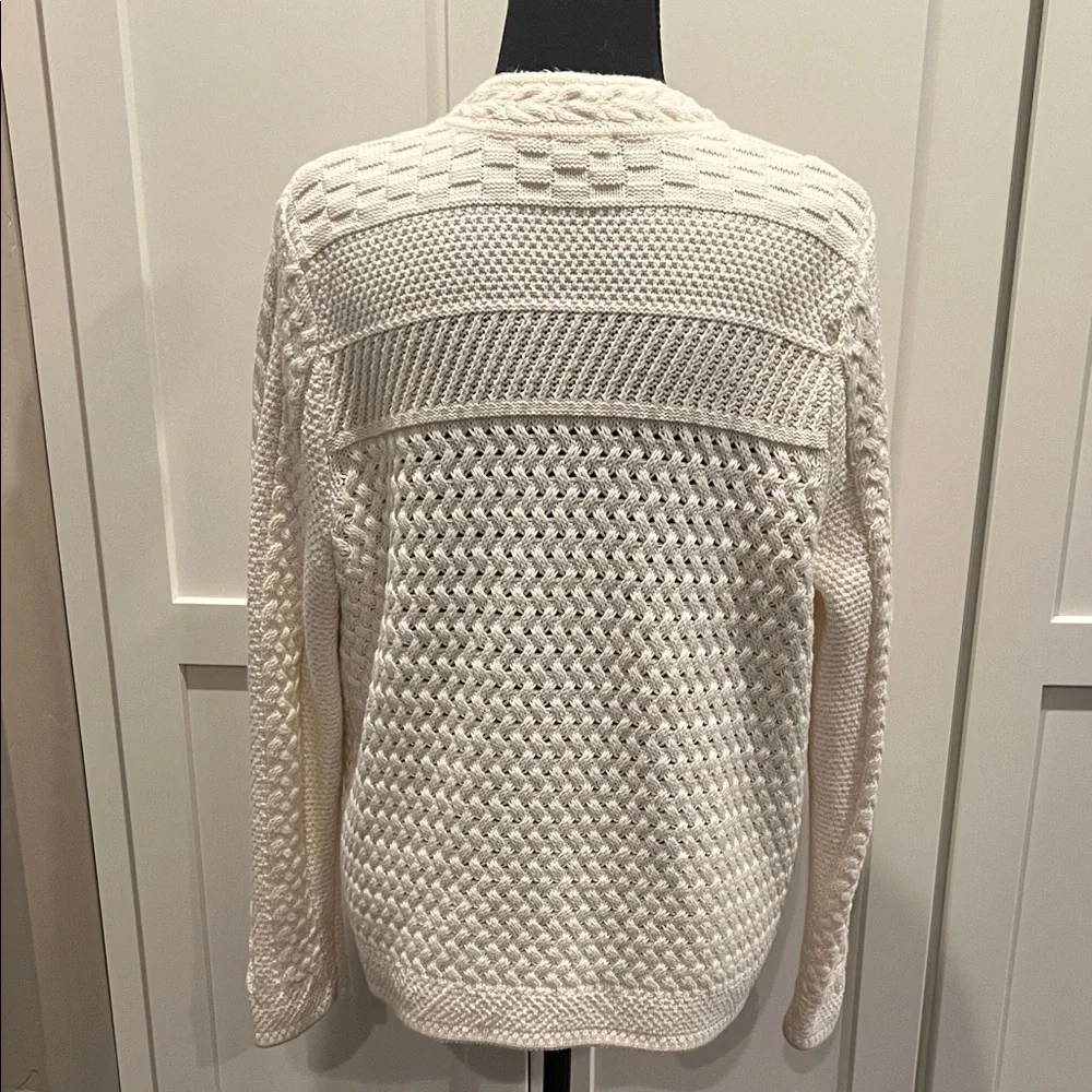 L.L. Bean Cream Cable Knit Cardigan Size MP - Picture 6 of 8